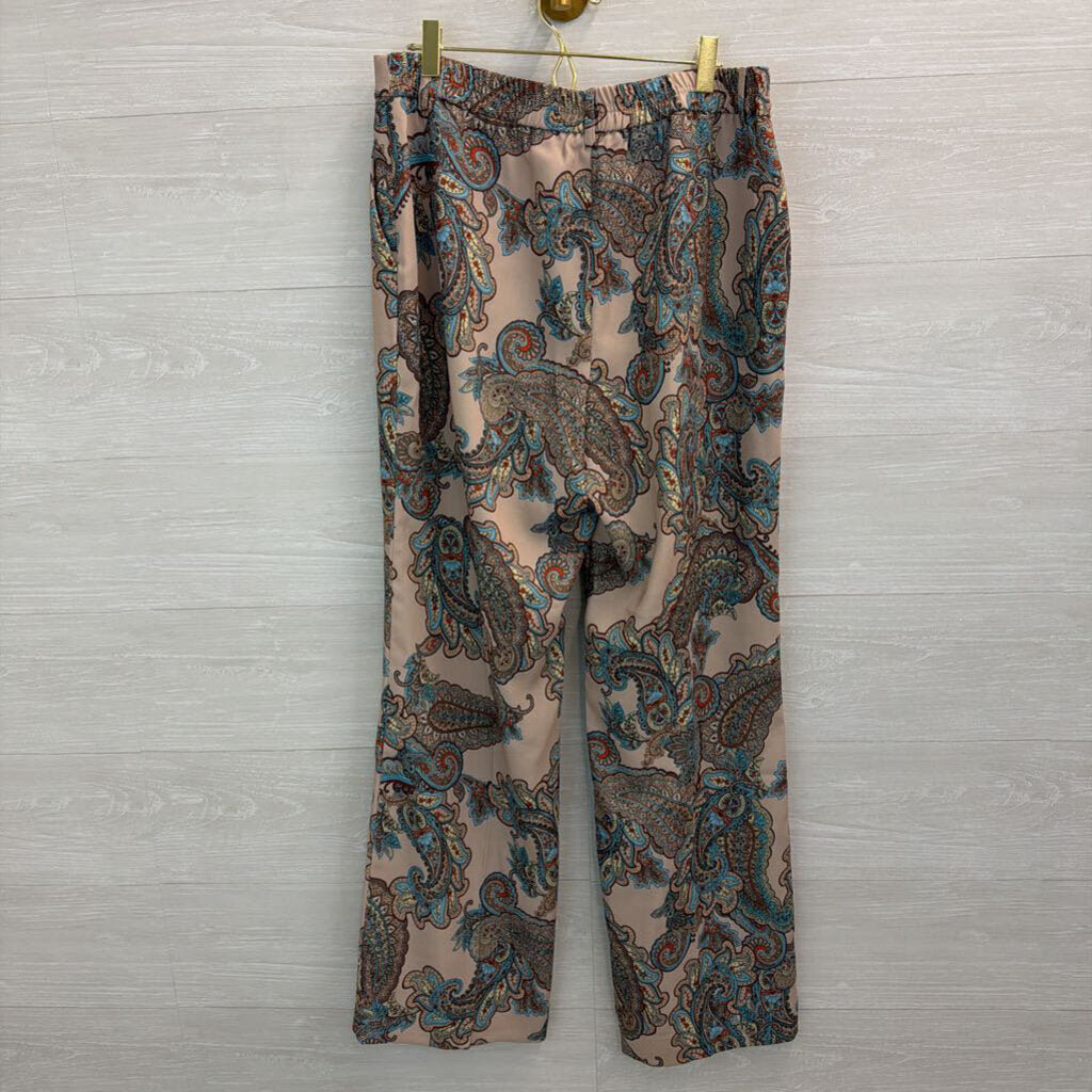 Express Brown/ Multi Paisley Print Wide Leg Trouser Pants Medium