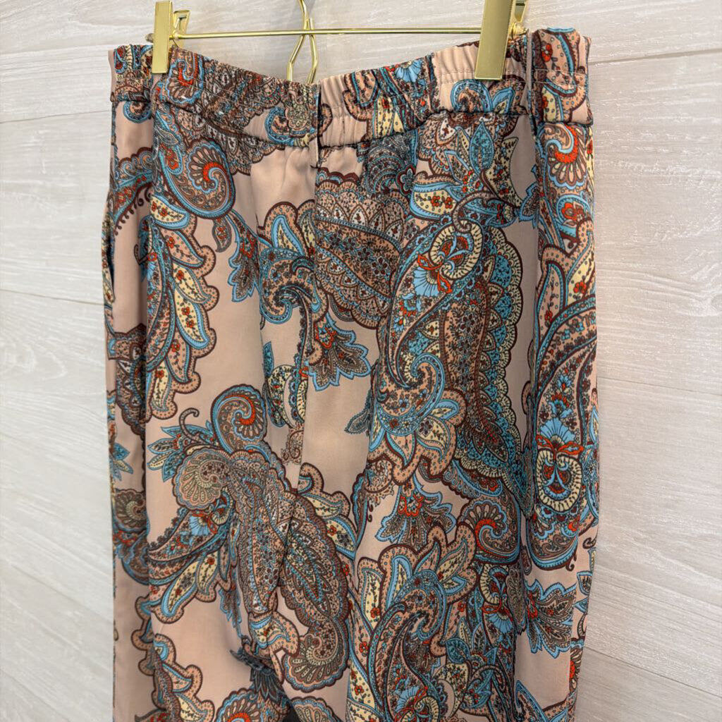 Express Brown/ Multi Paisley Print Wide Leg Trouser Pants Medium