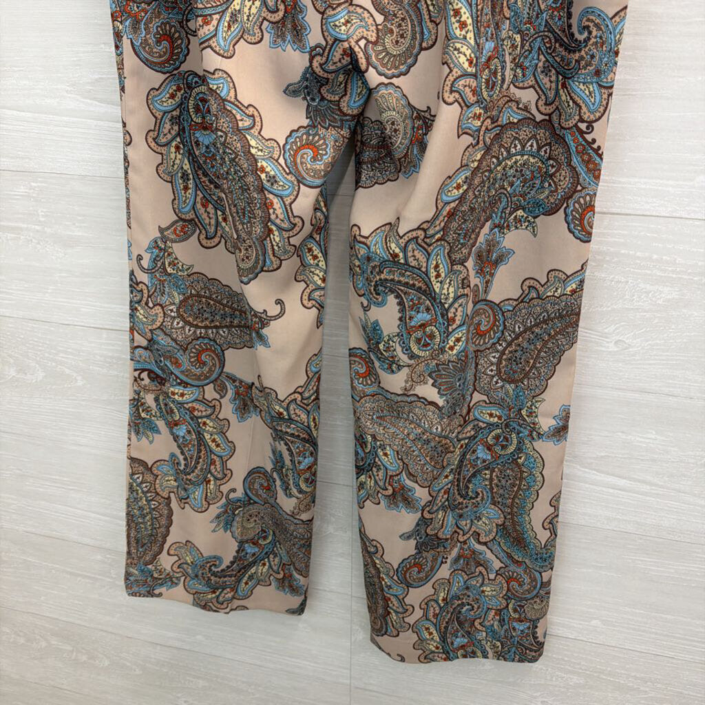 Express Brown/ Multi Paisley Print Wide Leg Trouser Pants Medium