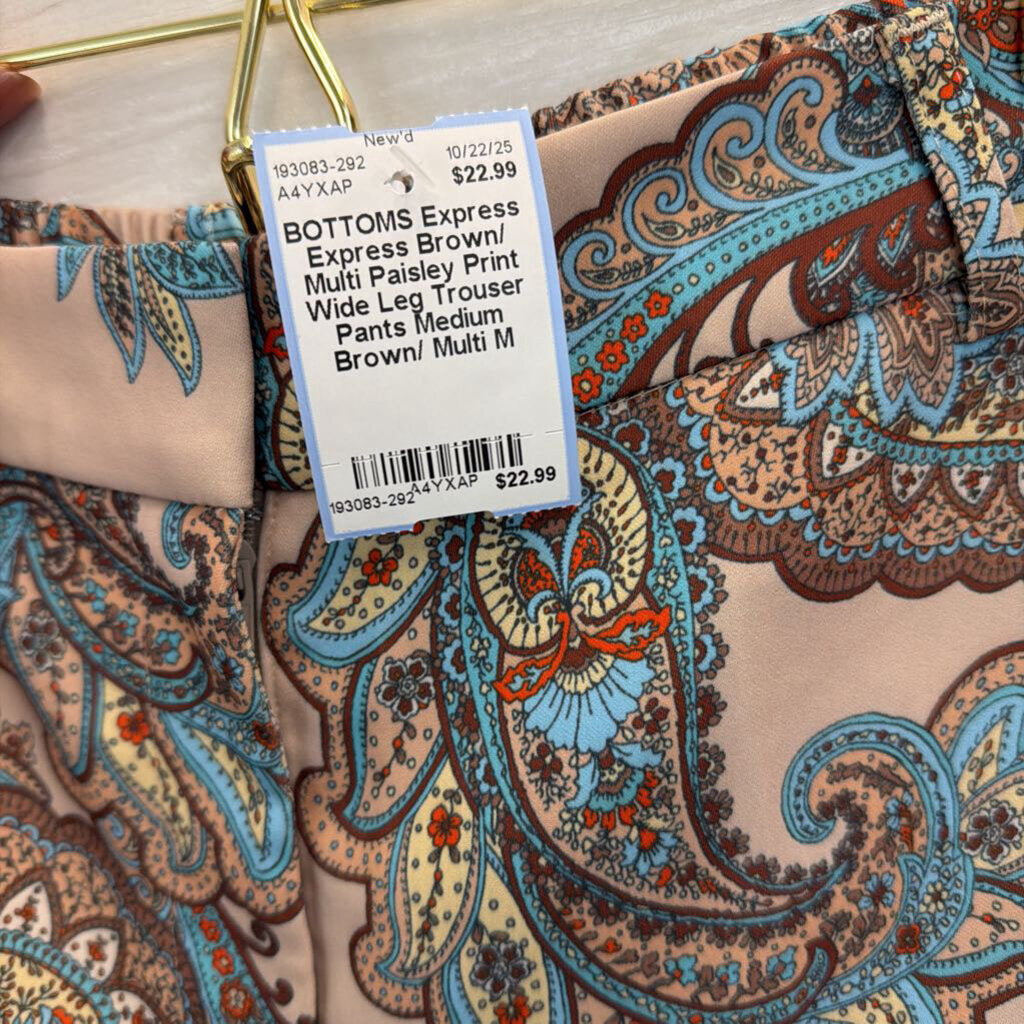 Express Brown/ Multi Paisley Print Wide Leg Trouser Pants Medium