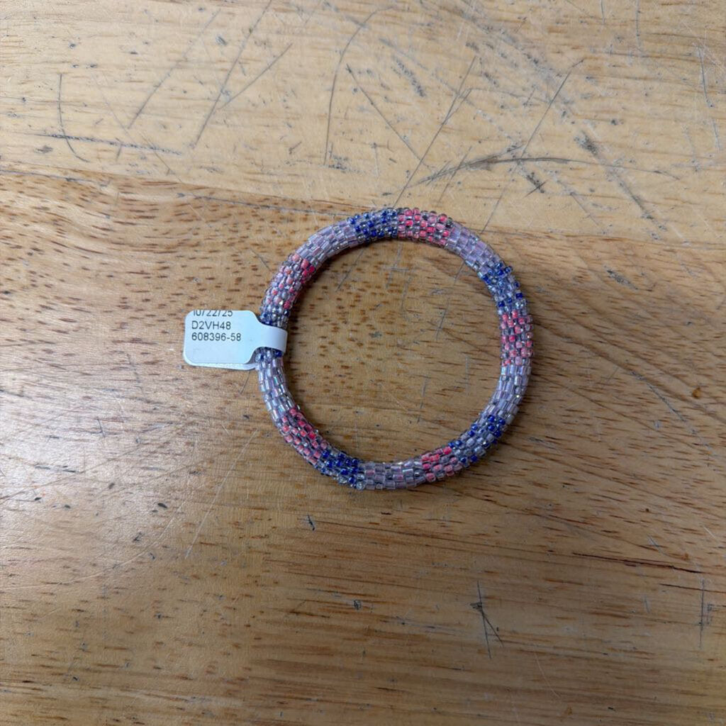 Purple/ Pink Beaded Roll Stretchy Bracelet