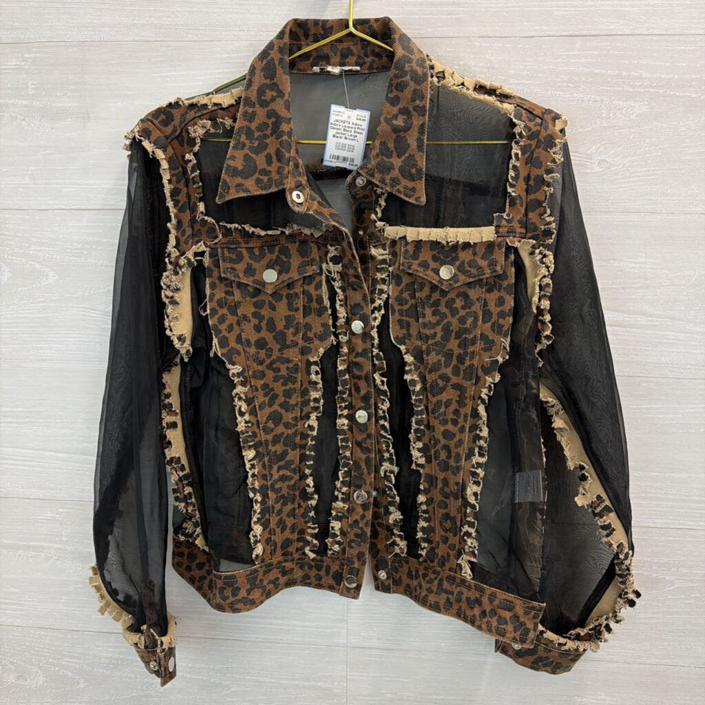 Adore Leopard Print Denim/ Black Sheer Jacket Large