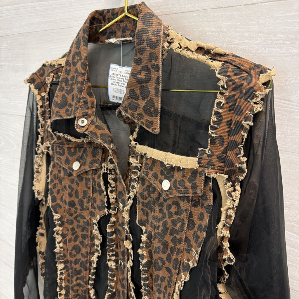 Adore Leopard Print Denim/ Black Sheer Jacket Large