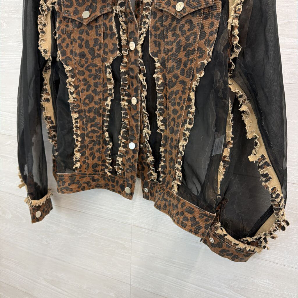 Adore Leopard Print Denim/ Black Sheer Jacket Large