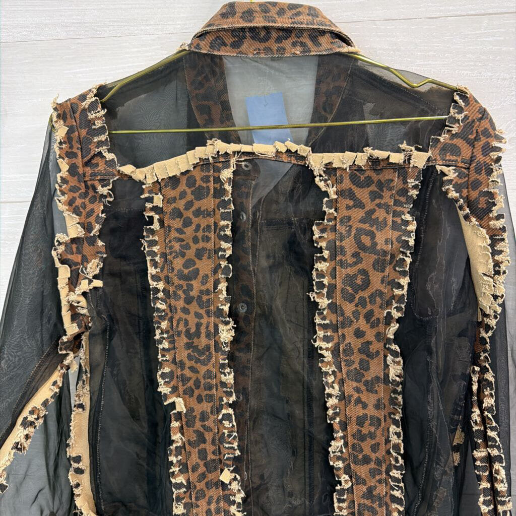 Adore Leopard Print Denim/ Black Sheer Jacket Large