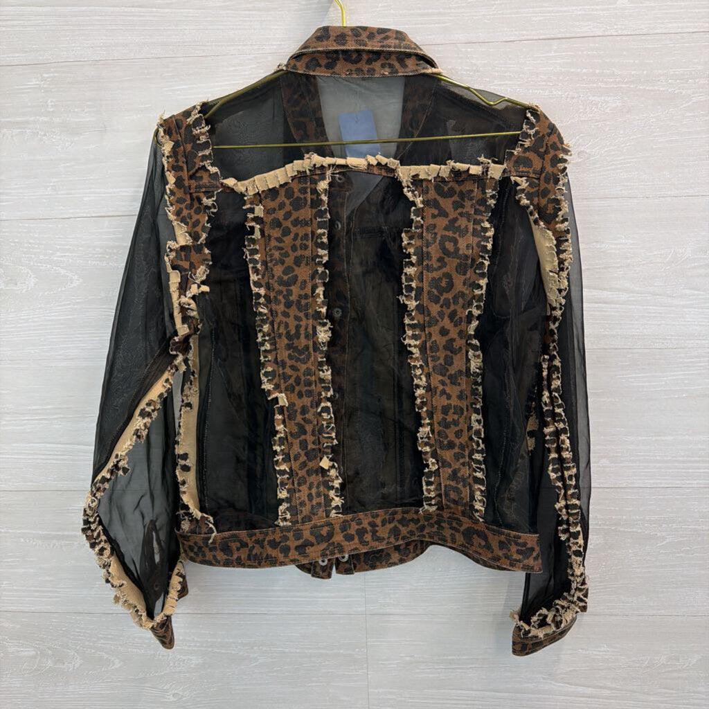 Adore Leopard Print Denim/ Black Sheer Jacket Large