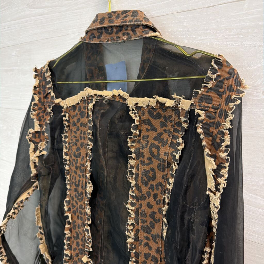 Adore Leopard Print Denim/ Black Sheer Jacket Large
