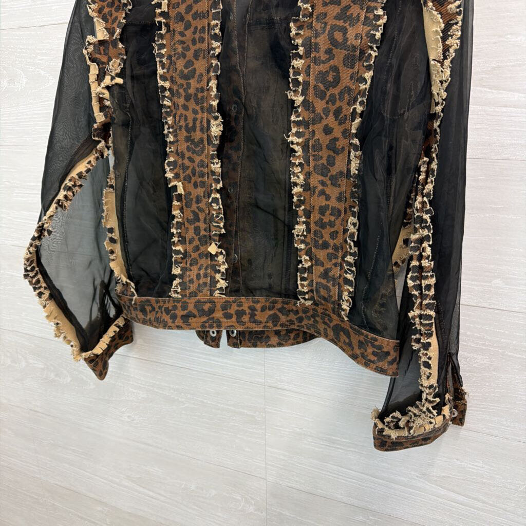 Adore Leopard Print Denim/ Black Sheer Jacket Large