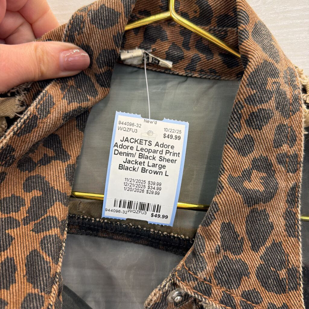Adore Leopard Print Denim/ Black Sheer Jacket Large