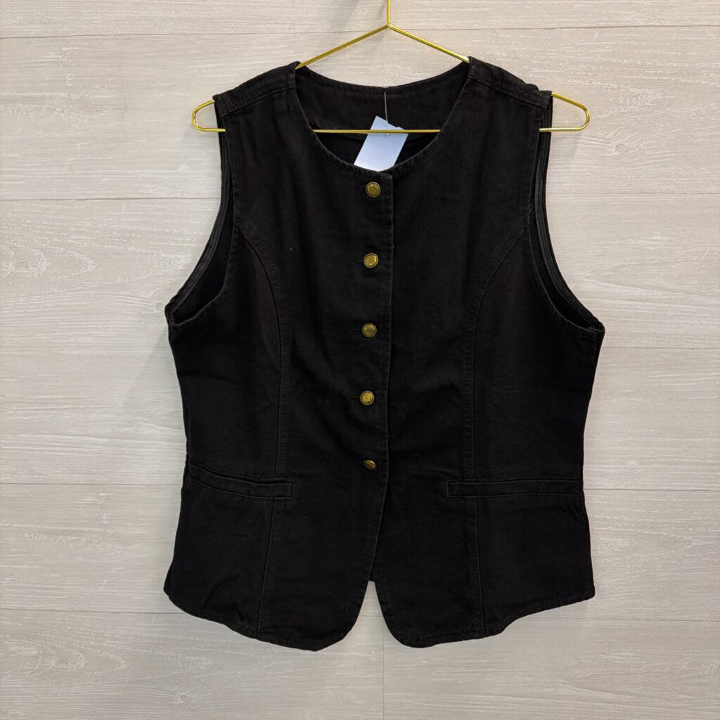 Black Denim Button Front Sleeve Top XXL