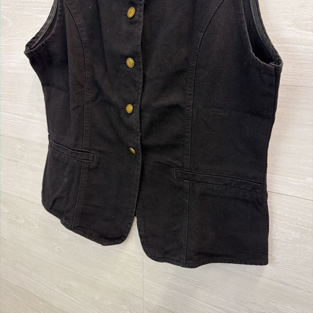Black Denim Button Front Sleeve Top XXL