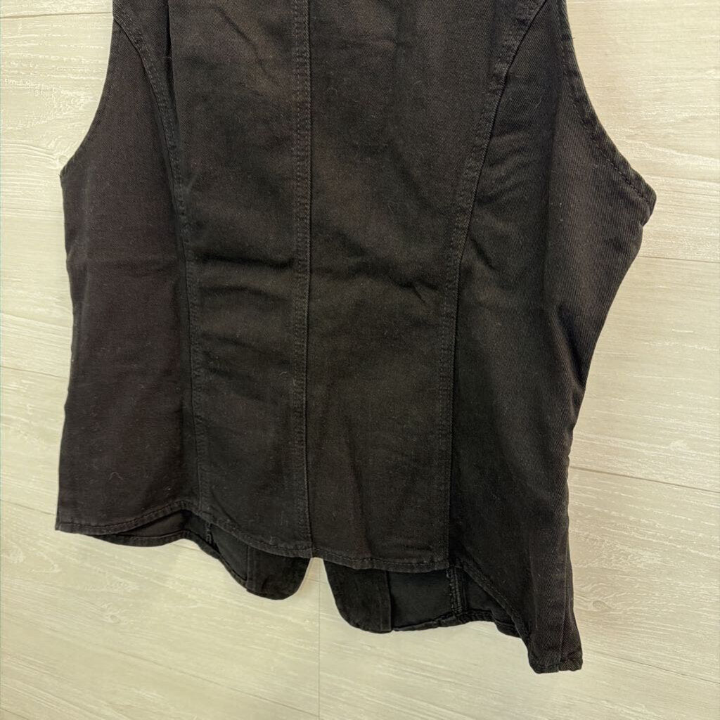 Black Denim Button Front Sleeve Top XXL