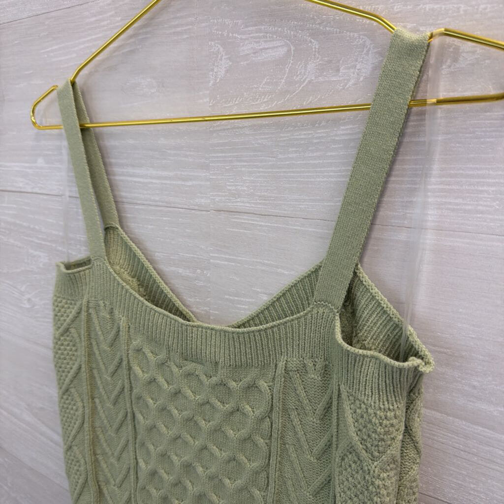 Cotton Emporium Green Cable Knit Tank Top Large