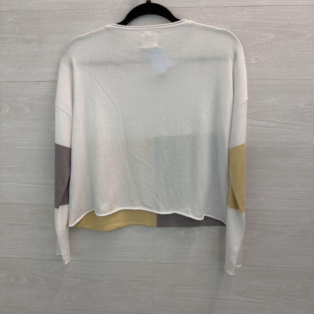 Planet by Lauren G White/ Grey/ Yellow Color Block Sweater Top Medium