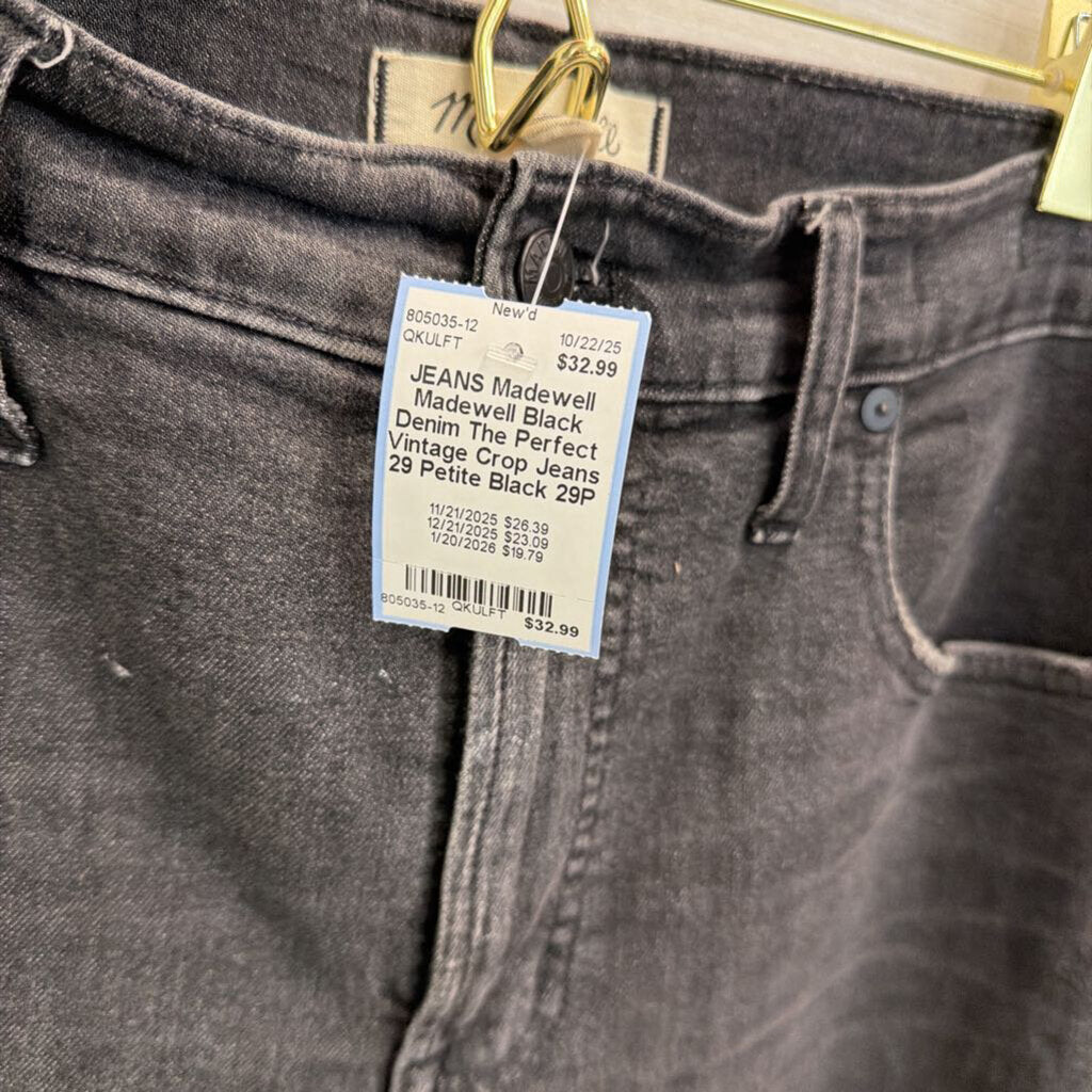 Madewell Black Denim The Perfect Vintage Crop Jeans 29 Petite