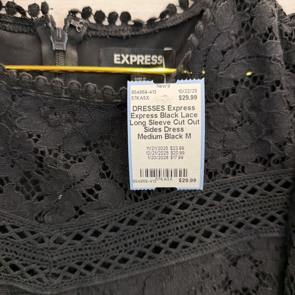 Express Black Lace Long Sleeve Cut Out Sides Dress Medium