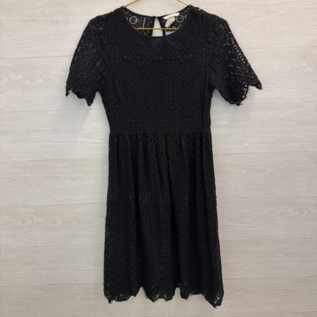 Black Lace Short Sleeve Midi Dress 6
