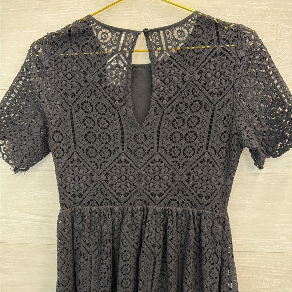 Black Lace Short Sleeve Midi Dress 6