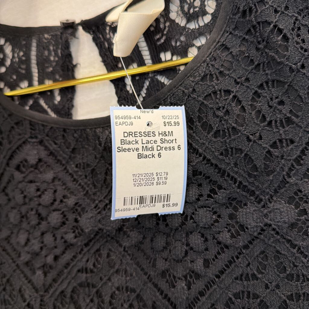 Black Lace Short Sleeve Midi Dress 6