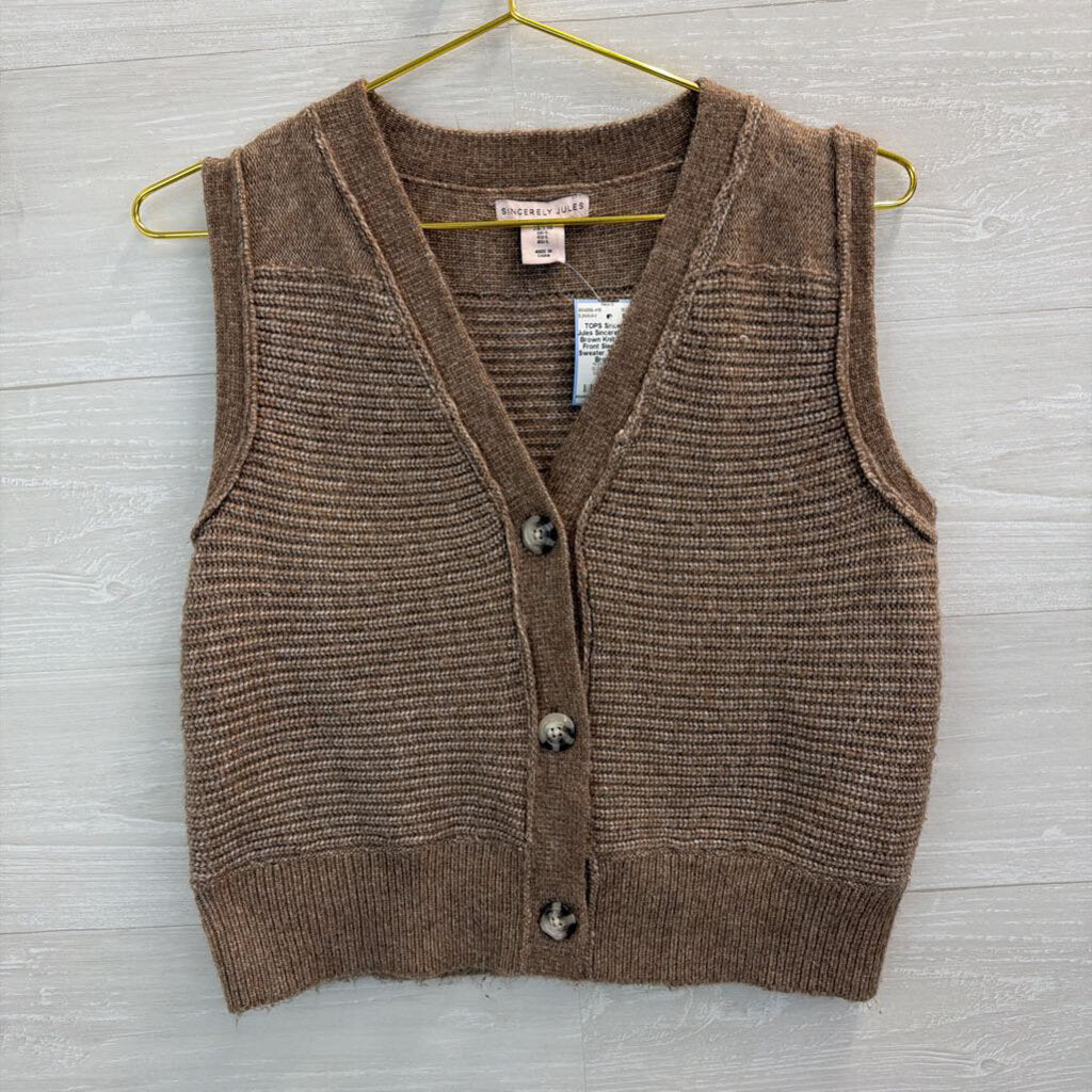 Sincerely Jules Brown Knit Button Front Sleeveless Sweater Top Large