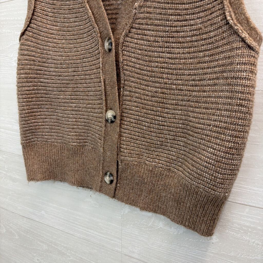 Sincerely Jules Brown Knit Button Front Sleeveless Sweater Top Large