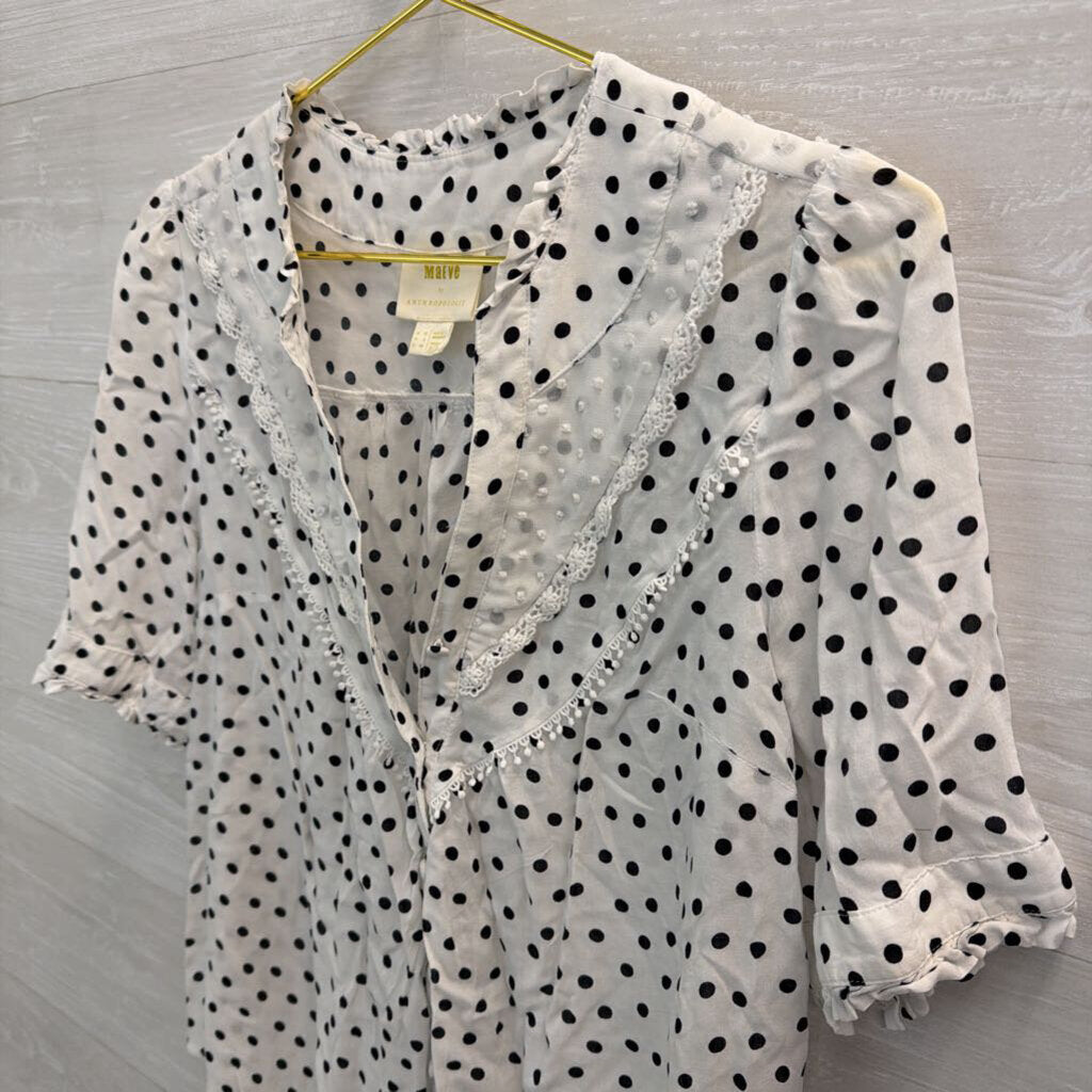 Maeve White/ Black Polka Dot Short Sleeve Top 8