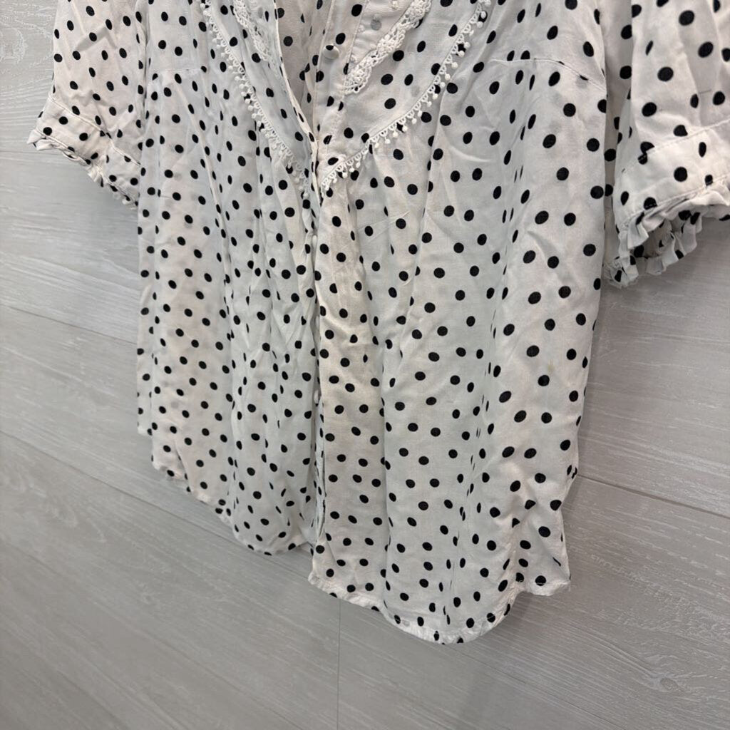 Maeve White/ Black Polka Dot Short Sleeve Top 8