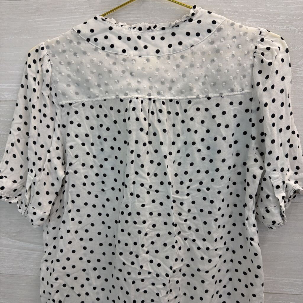 Maeve White/ Black Polka Dot Short Sleeve Top 8