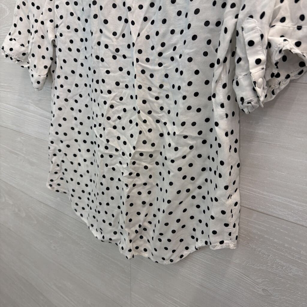 Maeve White/ Black Polka Dot Short Sleeve Top 8