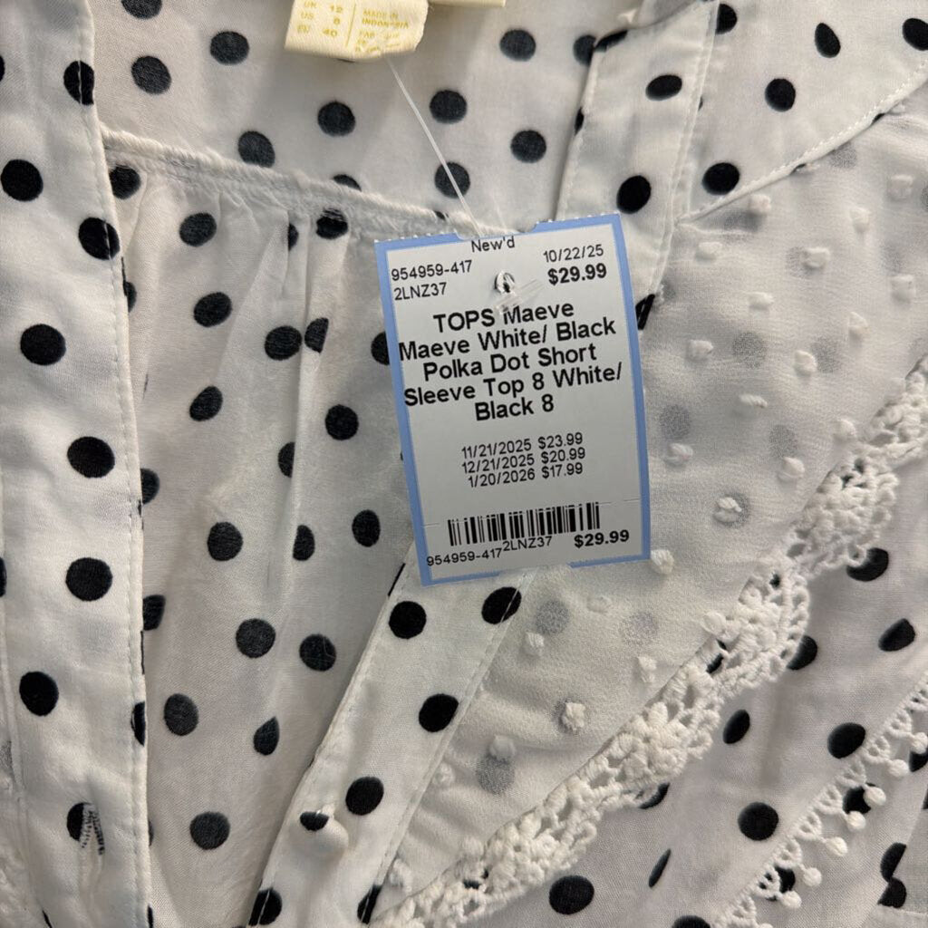 Maeve White/ Black Polka Dot Short Sleeve Top 8