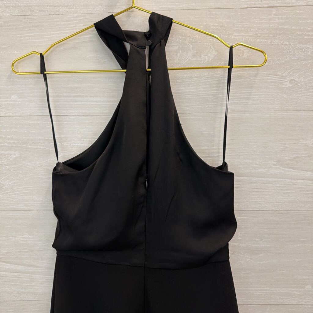 Express Black Silky High Neck Midi Dress