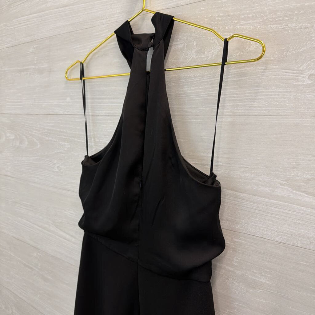 Express Black Silky High Neck Midi Dress