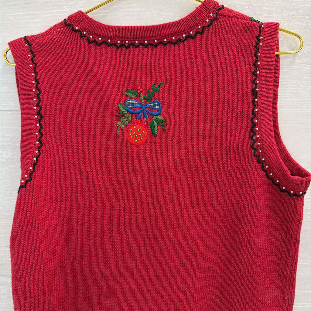 Vintage Erika Red Knit Christmas Sweater Vest Small