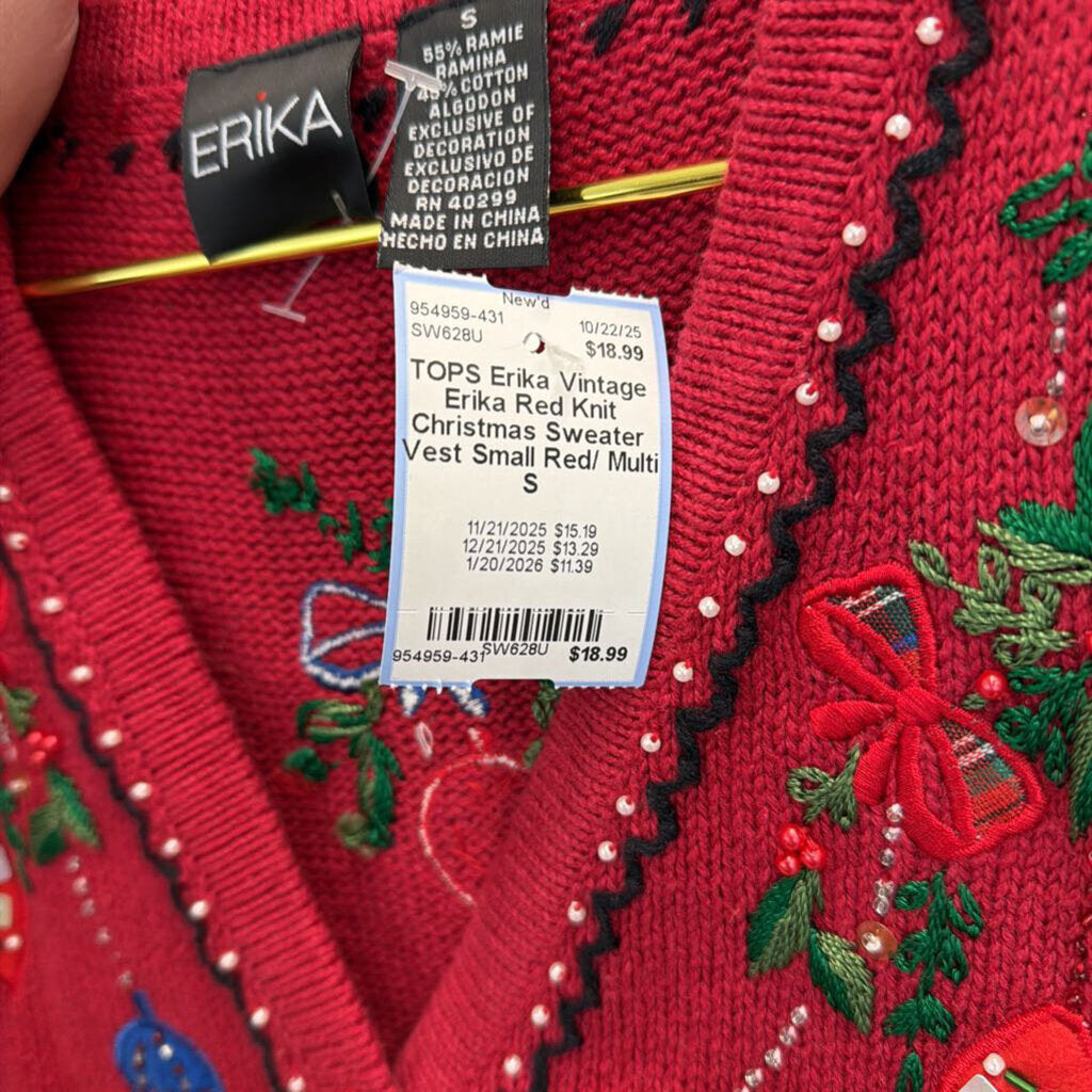 Vintage Erika Red Knit Christmas Sweater Vest Small