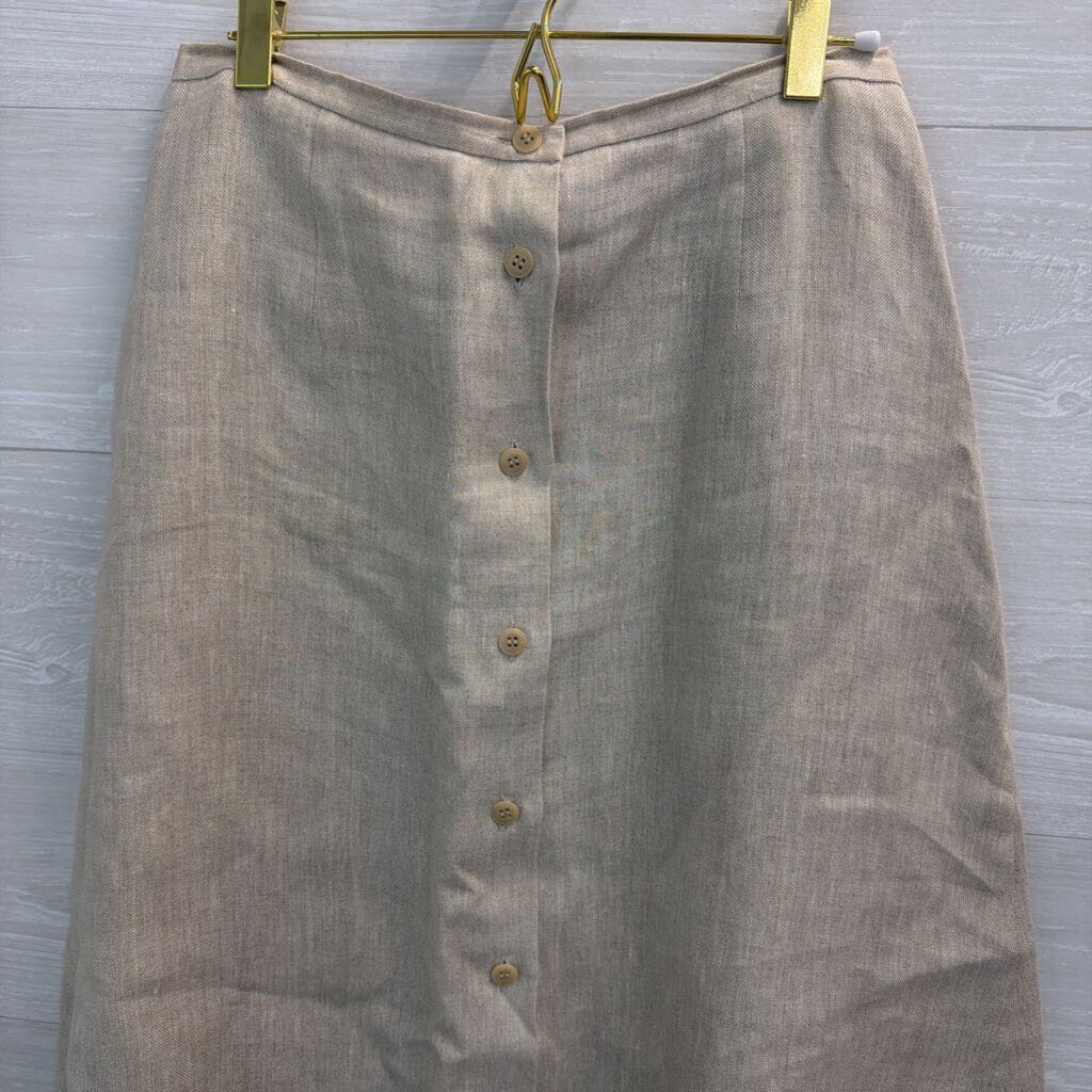 Talbots Brown 100% Linen Midi Skirt 8