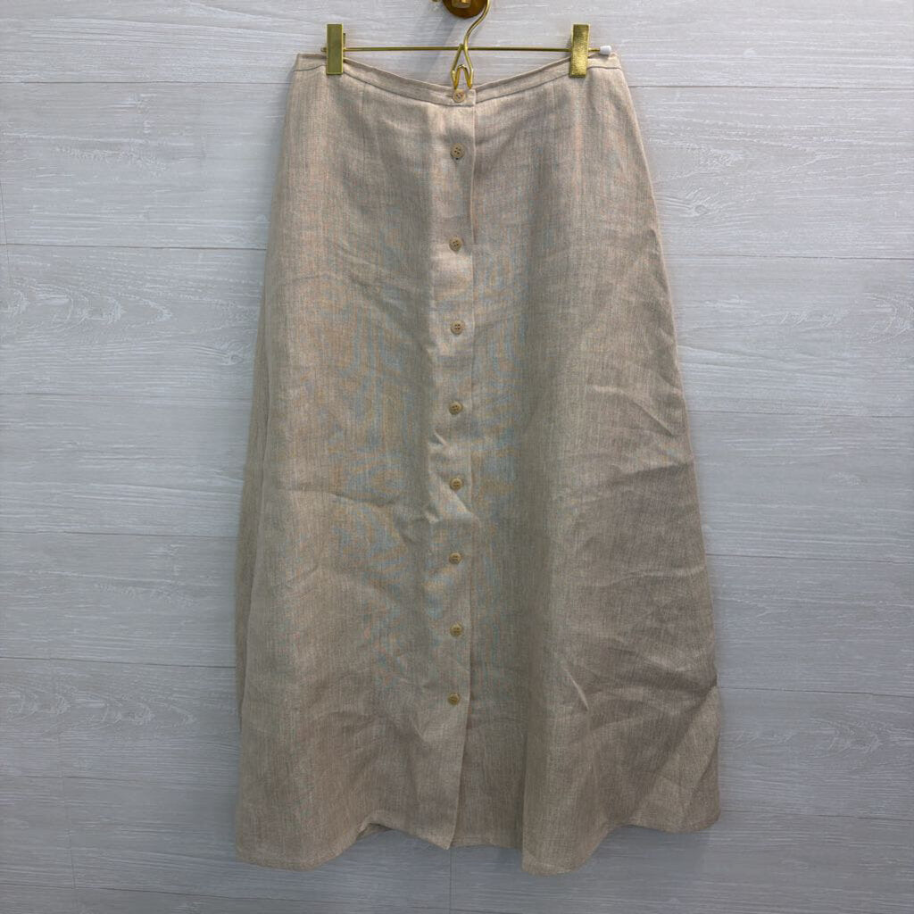 Talbots Brown 100% Linen Midi Skirt 8