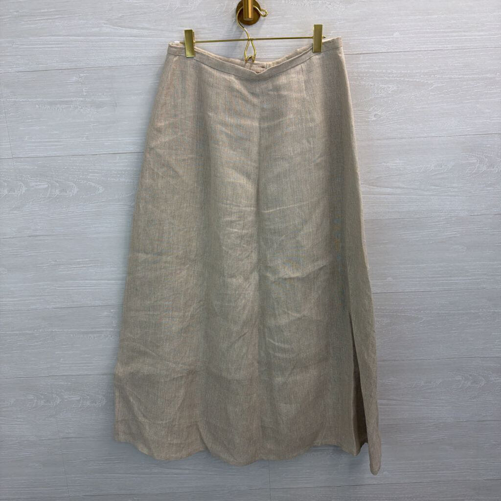 Talbots Brown 100% Linen Midi Skirt 8