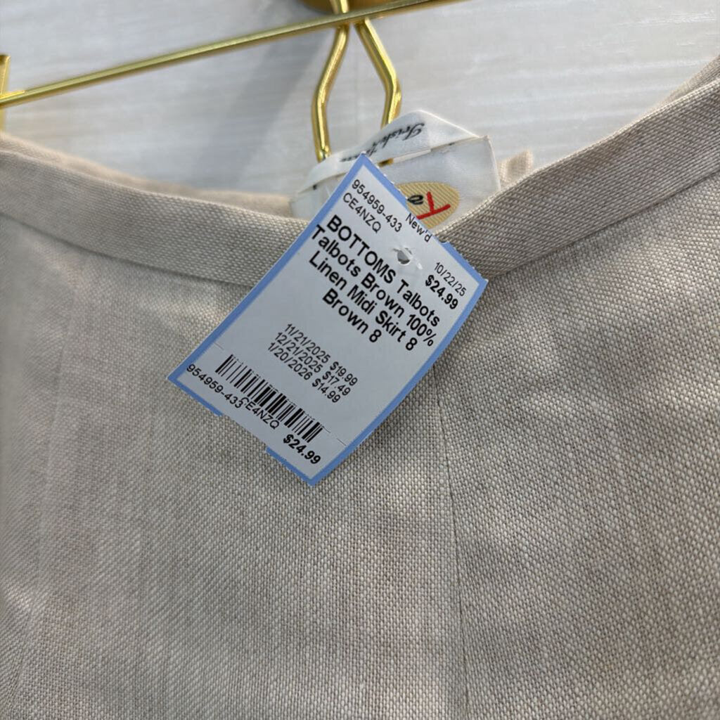 Talbots Brown 100% Linen Midi Skirt 8