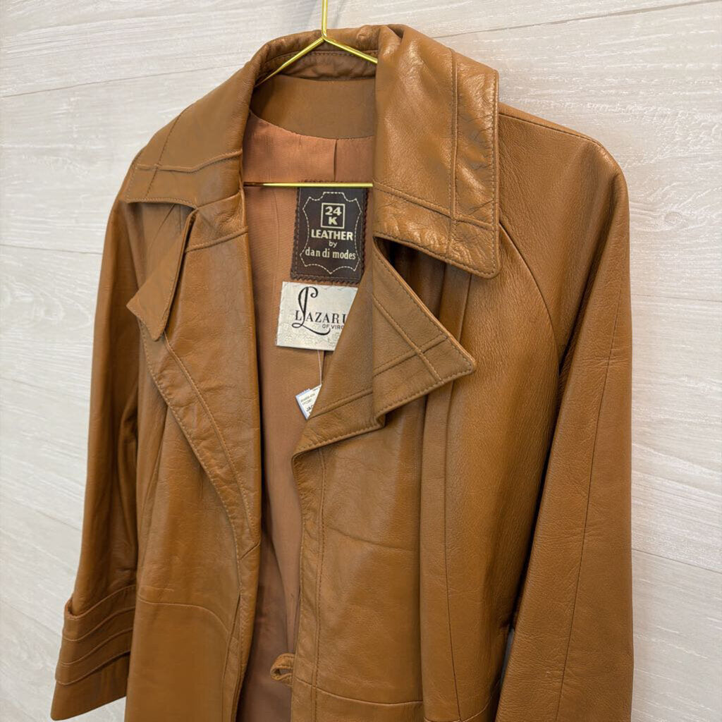 Vintage Leather by Dan Di Modes Brown Leather Tie Waist Jacket 14