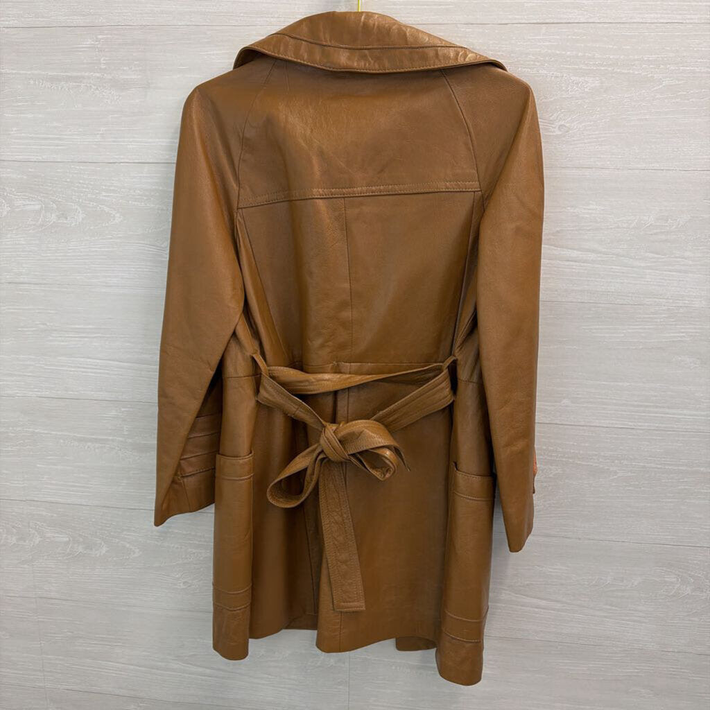 Vintage Leather by Dan Di Modes Brown Leather Tie Waist Jacket 14