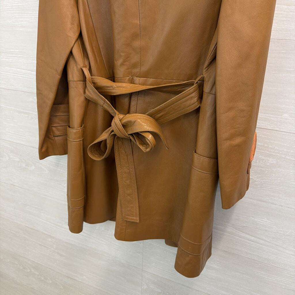 Vintage Leather by Dan Di Modes Brown Leather Tie Waist Jacket 14