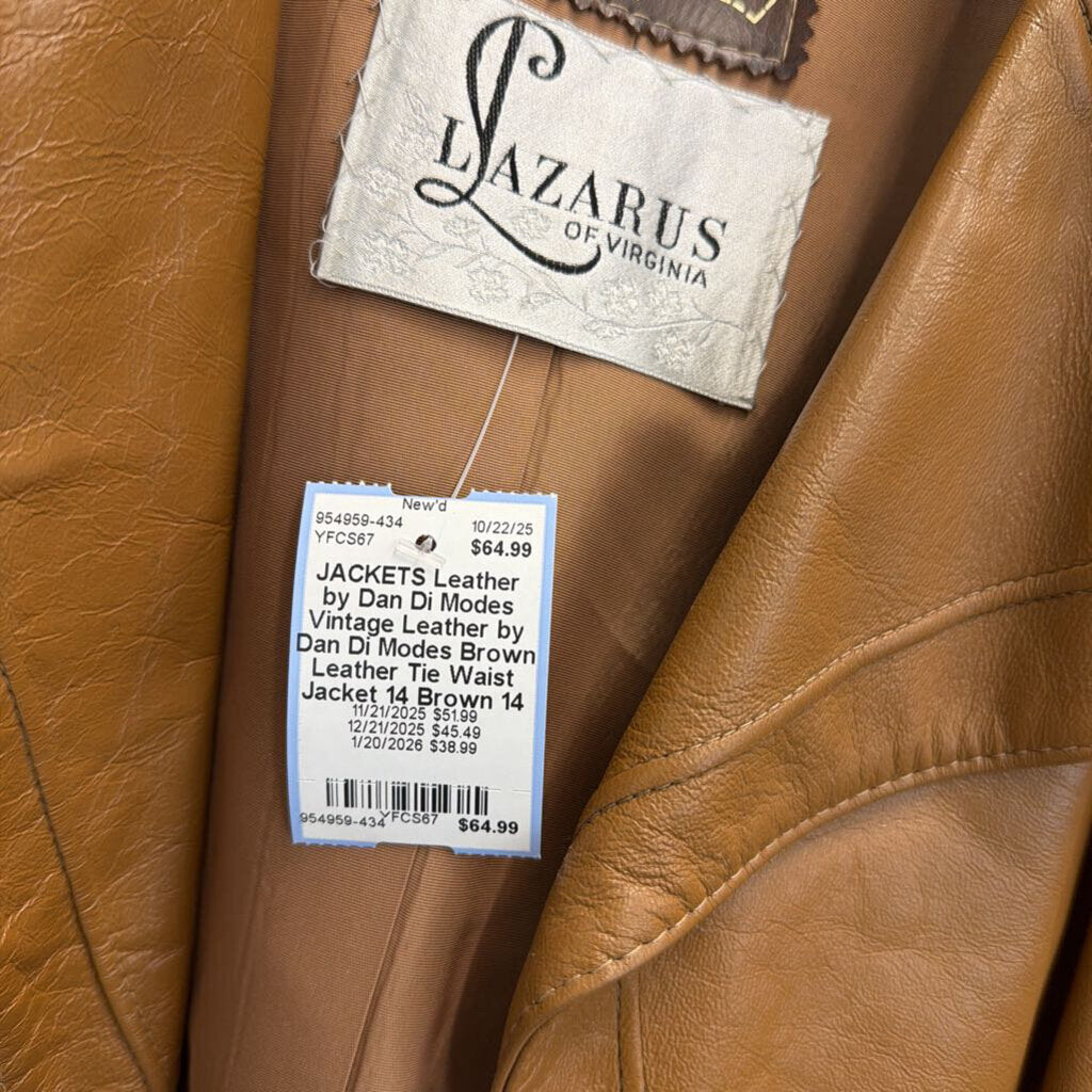 Vintage Leather by Dan Di Modes Brown Leather Tie Waist Jacket 14