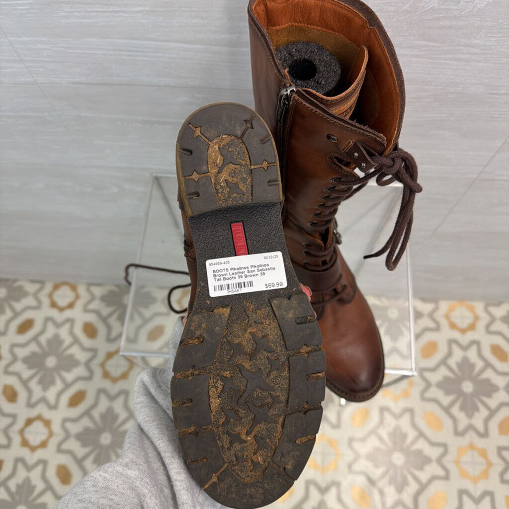 Pikolinos Brown Leather San Sebastia Tall Boots 39
