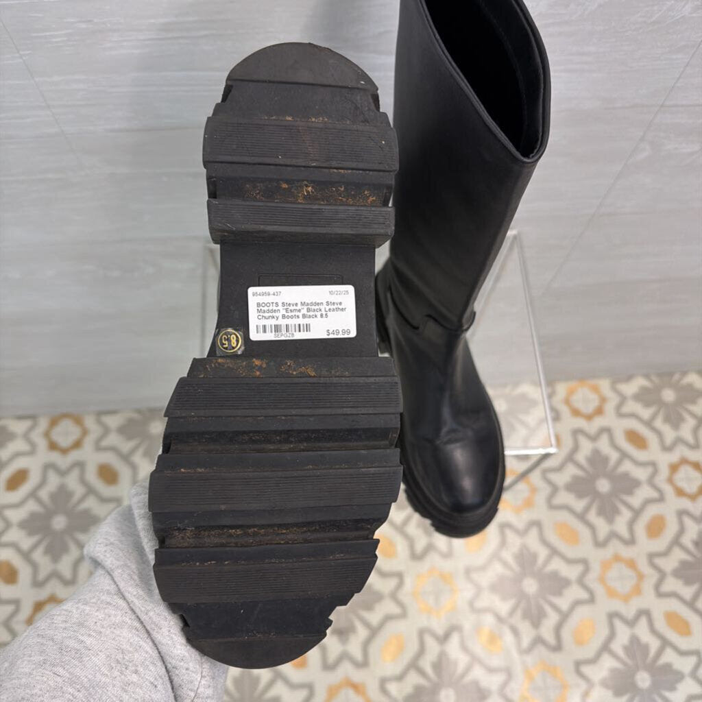 Steve Madden "Esme" Black Leather Chunky Boots