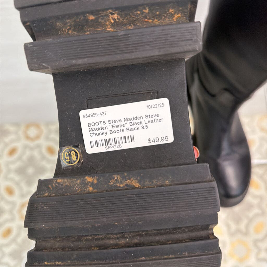 Steve Madden "Esme" Black Leather Chunky Boots