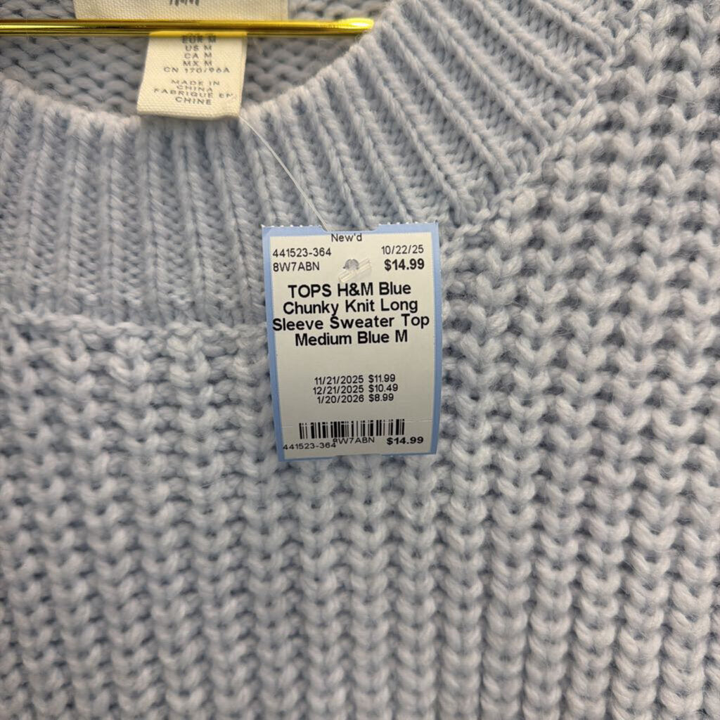 Blue Chunky Knit Long Sleeve Sweater Top Medium