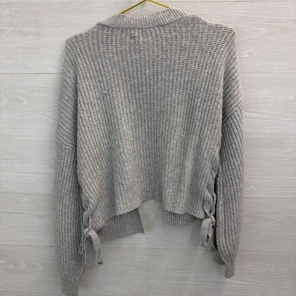 Mi Ami Grey Cropped Soft Knit Open Front Sweater Medium