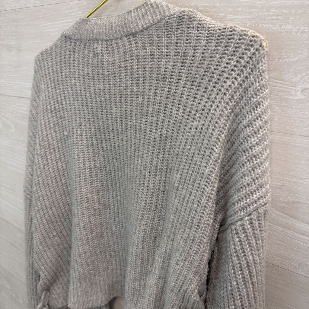 Mi Ami Grey Cropped Soft Knit Open Front Sweater Medium