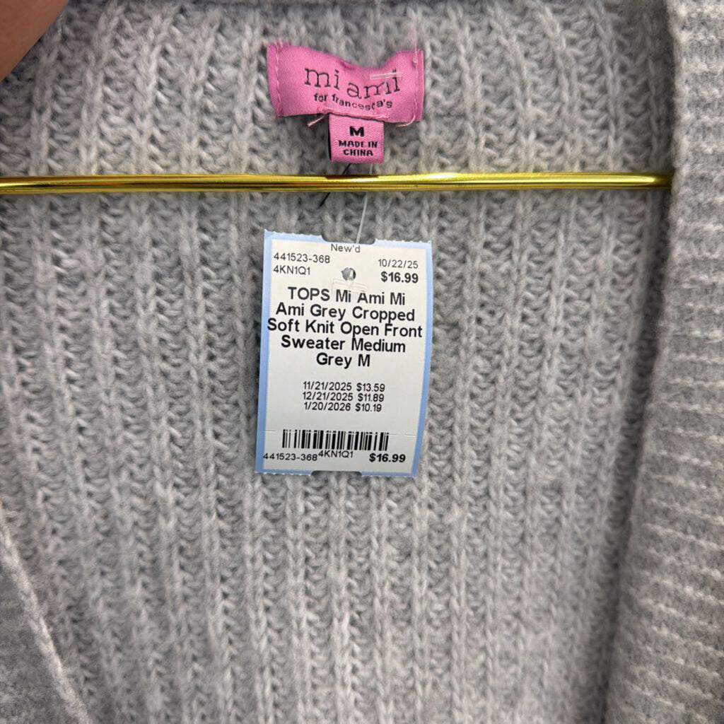 Mi Ami Grey Cropped Soft Knit Open Front Sweater Medium