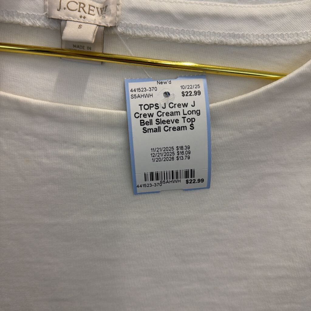 J Crew Cream Long Bell Sleeve Top Small